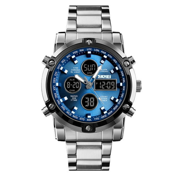 SKEMI 1389 Reloj de cuarzo para hombre Moda única Deporte Casual Marca Reloj de cuarzo Doble movimiento Correa de acero inoxidable Reloj de pulsera resistente al agua Relogio masculino