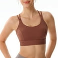 thumbnail image 4 of felwors Sports Bra for Women, Scoop Neck Crisscross Back Padded Low Impact Bras Tops for Workout Yoga Gym Brown, M, 4 of 5