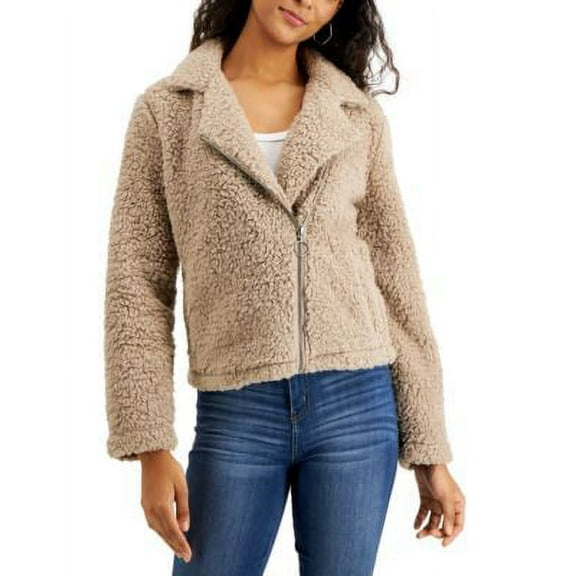 MSRP $49 Hippie Rose Juniors' Sherpa Moto Jacket Brown Size XL (HOLE)