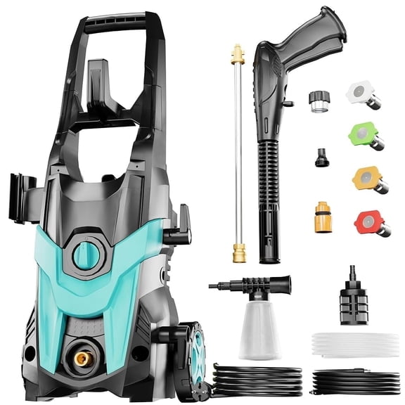 2026Upgraded Electric Pressure Washer, 4300 PSI 2.8 GPM Power Washer 58FT Total Long with 4 Quick Connect Nozzles, Inlet Hose & Filter& Foam Cannon for Cars/Fences/Driveways/Home Cleaning