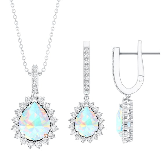 Rosec Jewels Natural Ethiopian Opal Teardrop Necklace and Earrings Set for Women - AAA Quality - Ready to Gift with Jewelry Box, 925 Sterling Silver