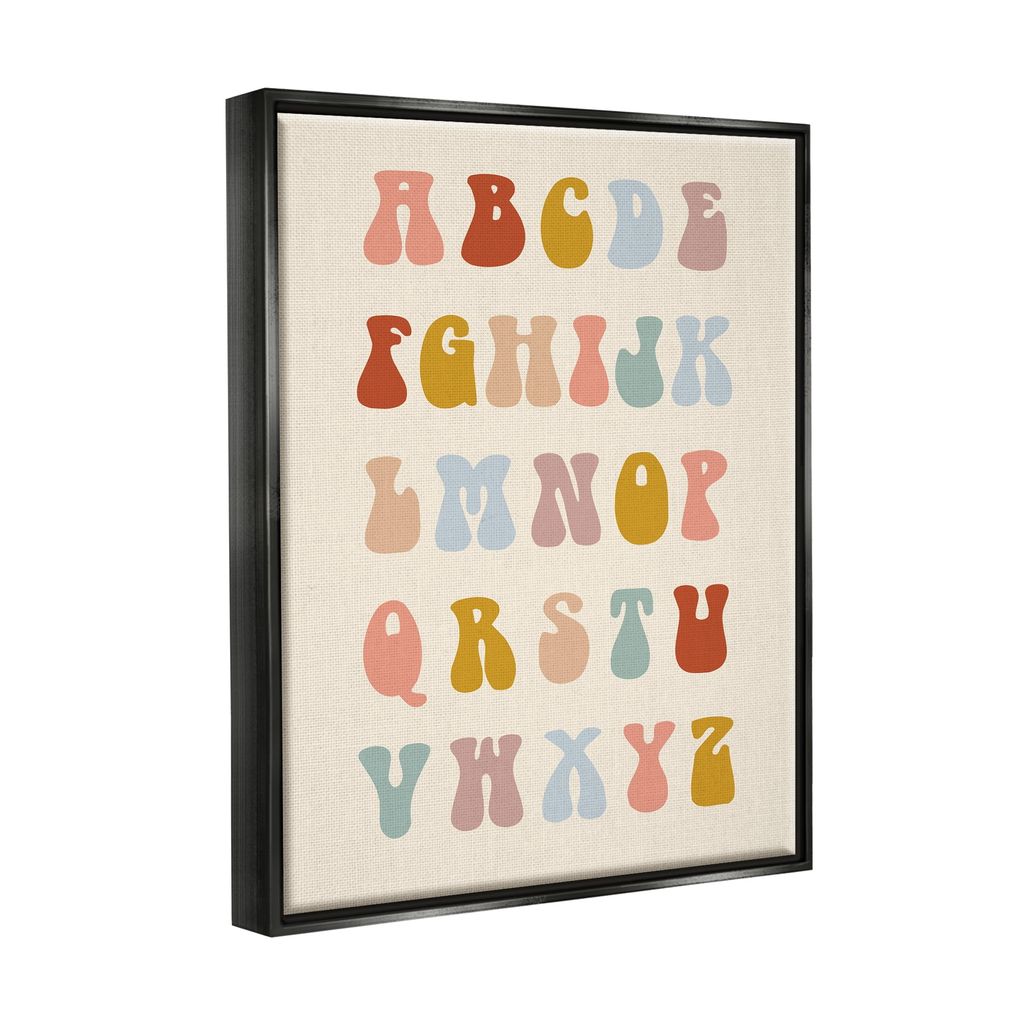 Stupell Industries Vintage Alphabet Letters Typography Painting Black Floater Framed Canvas Art Print Wall Art, 17 x 21