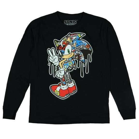 Sonic the Hedgehog T-Shirt Big Boys' Character Outline Collage Fill Designed Long Sleeve Tee