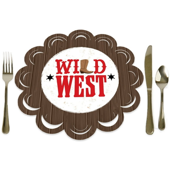 Big Dot of Happiness Western Hoedown - Wild West Cowboy Party Round Table Decorations - Paper Chargers - Place Setting For 12