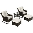thumbnail image 6 of EAGLE PEAK Azure Bay 5 Pieces Wicker Outdoor Patio Furniture Set, Rocking Chairs with Ottomans, Side Table, Brown Wicker and Beige Cushions, 6 of 10
