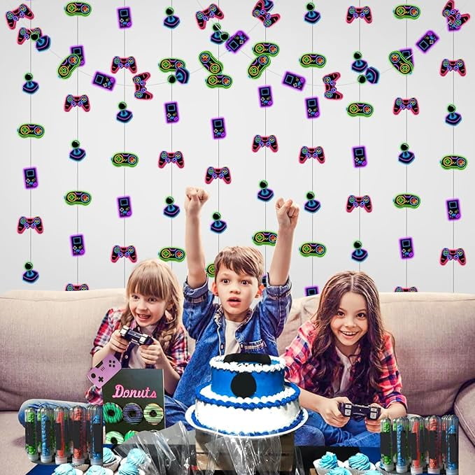 8Pcs Neon Video Game Theme Streamers Garlands Banners for Boy - Game Ceiling Wall Hanging Decors Colorful Gaming Birthday Baby Shower Party Decorations Photo Booth Props…