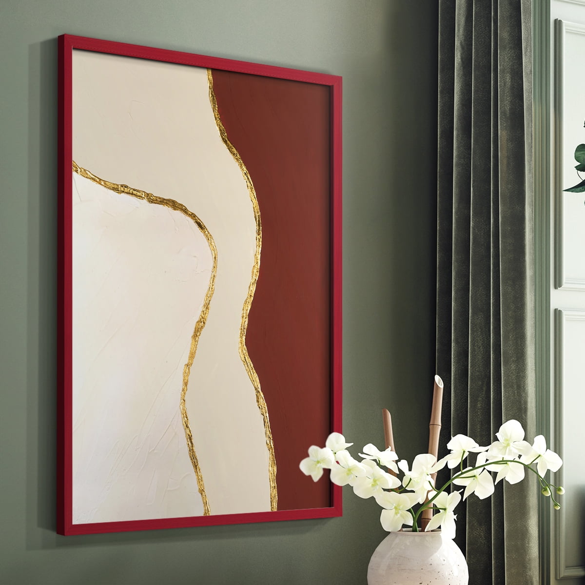 Allspice II Framed Print in Red Solid Wood Framed Print No Nail Hanging