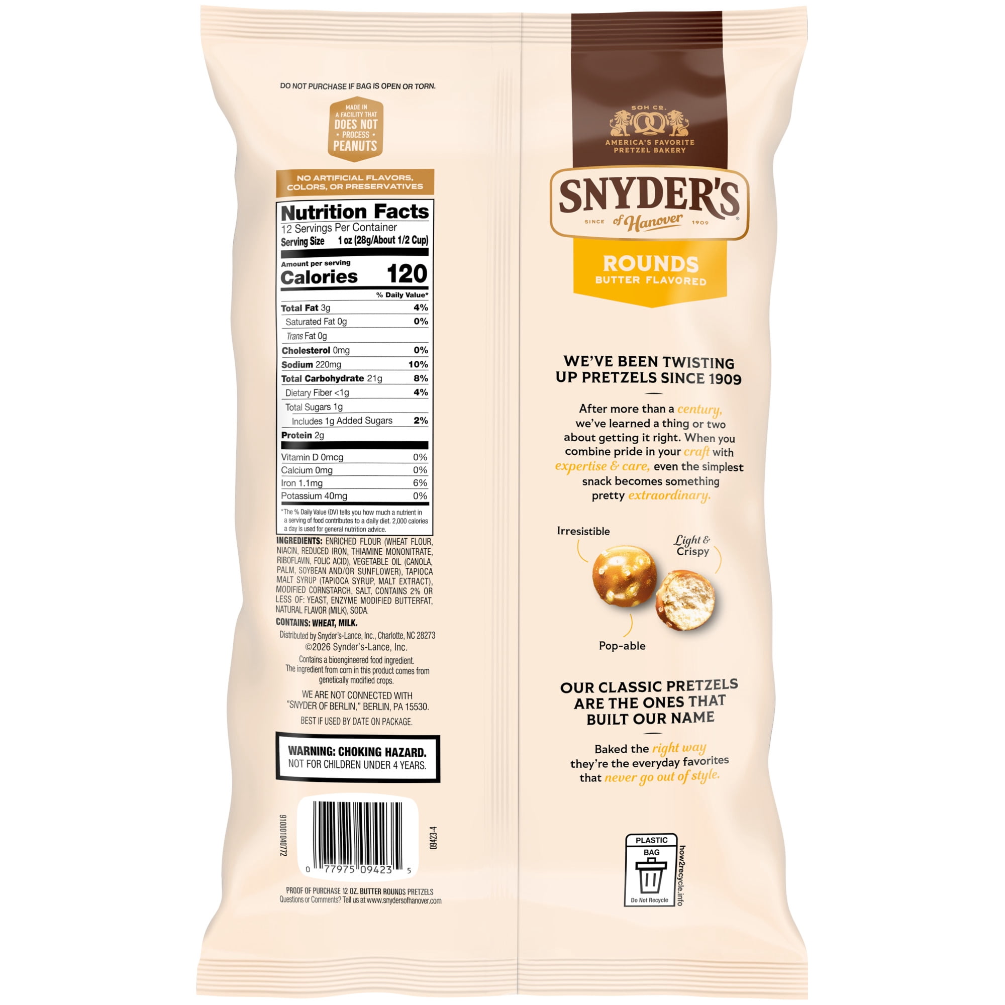 Snyder's of Hanover Butter Flavored Mini Pretzel Rounds, 12 oz Bag
