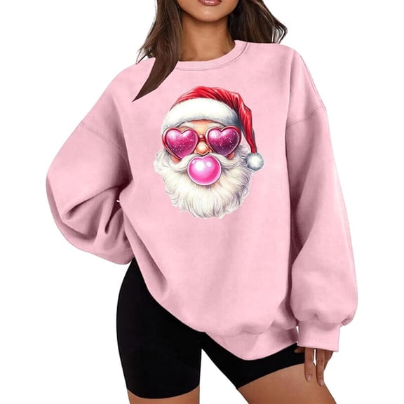 Tiweut Women Christmas Sweater - Crewneck Pullover Cotton Sweatshirts Xmas Printed Comfy Sweatshirt,Pink,S