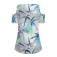 thumbnail image 6 of POLERO Womens Cold Shoulder Tops V Neck T Shirts Leaves Print Summer Short Sleeve Tees Outfits for Ladies Sexy Casual Work Travel Beach Tunic Blouse L, 6 of 7