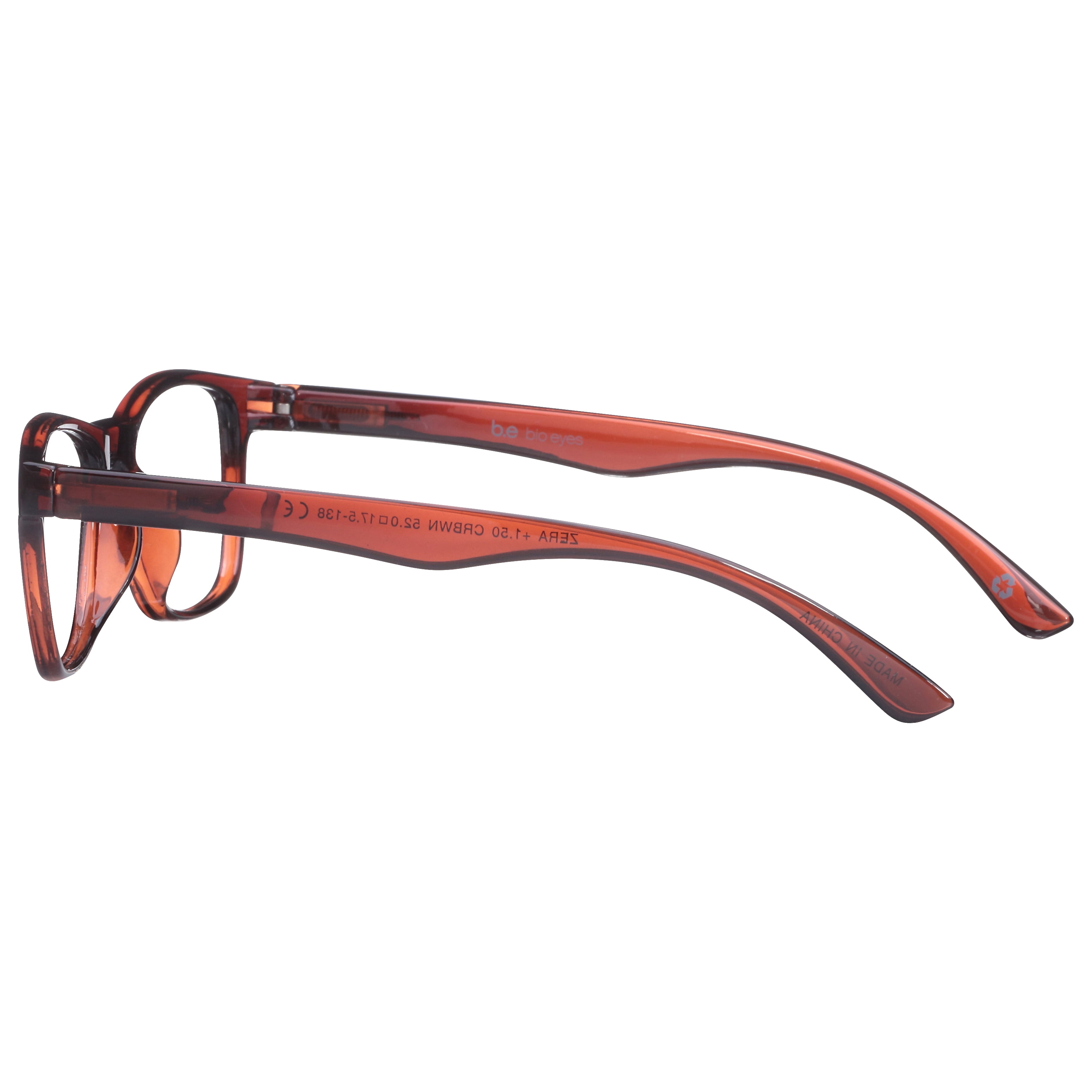 (2 pack) B.E Bio Eyes Mens Rectangular Reading Glasses Made from Recycled Plastic Zera +1.75 in Brown