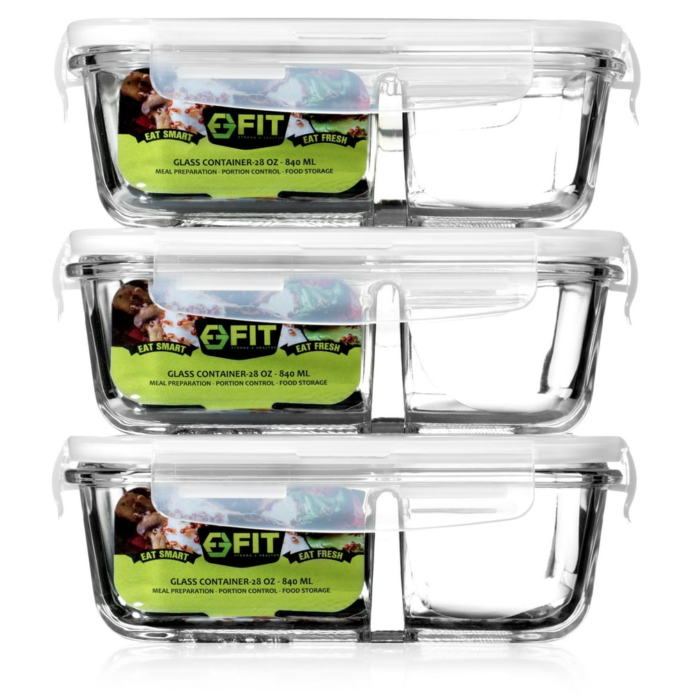 Glass Meal Prep Food Storage Containers with Lids (3 Pack) 2