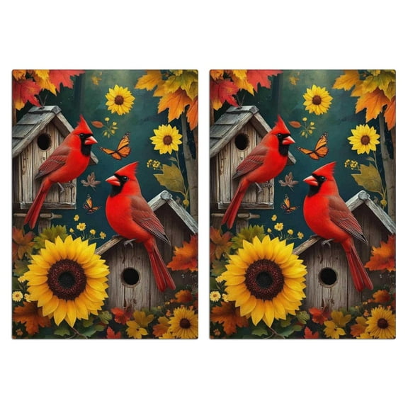 2 Pcs Funny Kitchen Towels,Fall Cardinals on Birdhouses with Sunflowers and Butterflies Microfiber Dish Towels,Kitchen Tea Towels,Kitchen Towel Set (18" X 26")