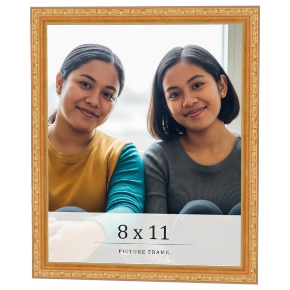 8x11 Frame Gold Solid Wood Picture Frame Width 1.125 Inches | Interior Frame Depth 0.375 Inches |