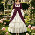 thumbnail image 7 of Ynynloco Women's Renaissance Medieval Costume Victorian Dress Long Sleeve Boho Midi Dress Vintage Square Neck Tiered Ruffle Flowy Pockets Dress, 7 of 7