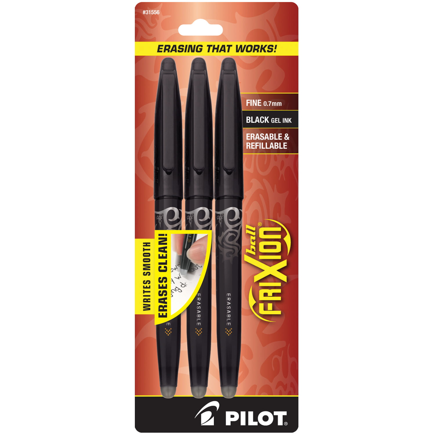 2 x Packs of 3 Black New Pilot FriXion Erasable Rollerball Pen 0.7 mm Tip 