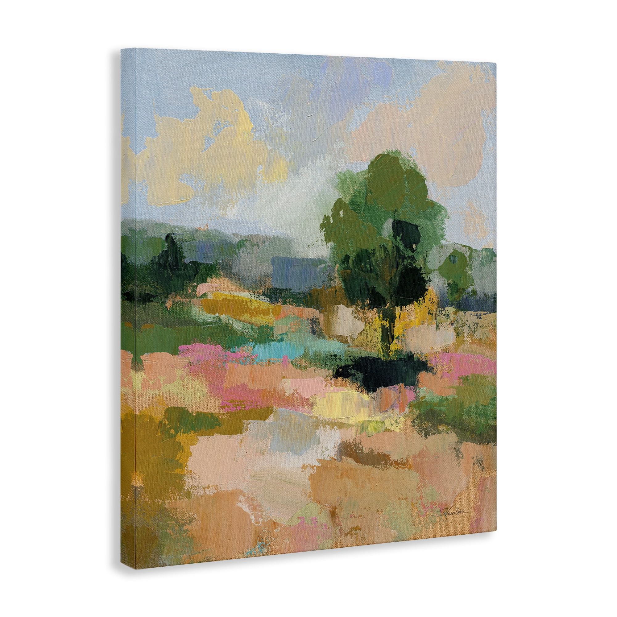 Stupell Industries Lone Tree Abstraction Landscape Painting Gallery Wrapped Canvas Art Print Wall Art, 16 x 20