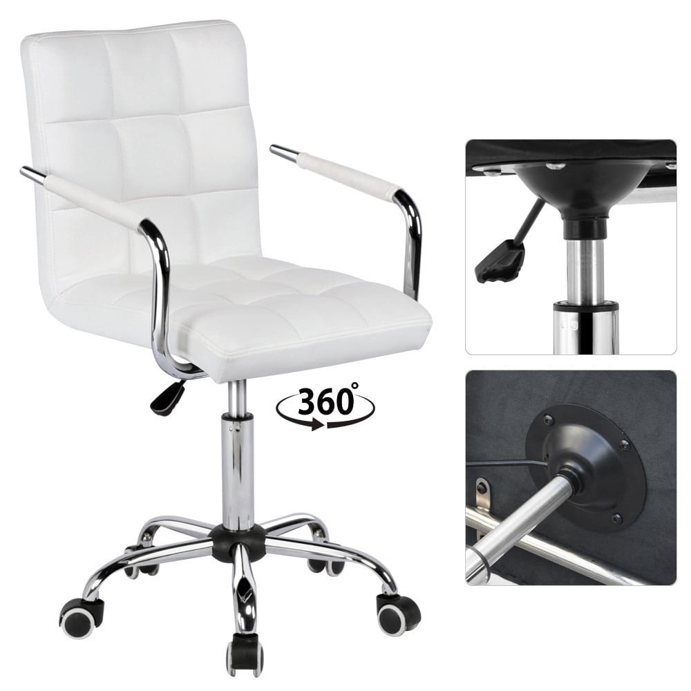 Alden Design Modern Adjustable Faux Leather Swivel Office Chair with Wheels, White