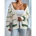 thumbnail image 5 of Women'S Open Front Colorful Striped Drop Shoulder Oversized Cardigan Sweater Green M, 5 of 8
