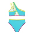 thumbnail image 5 of TrendOFT Girls Two Piece Swimsuit One Shoulder Sporty Bikini with Chest Pad Color Block Swimwear For Beach Pool Surfing Girl Bathing Suit Mint Green 13-14 Years, 5 of 7