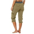 thumbnail image 5 of Cargo Capri Pants for Women Summer Lightweight Hiking Sweatpant Drawstring Cropped Beach Trousers with Pockets Comfort Vintage Capri Jeans Tummy Control Workout Pants, 5 of 6