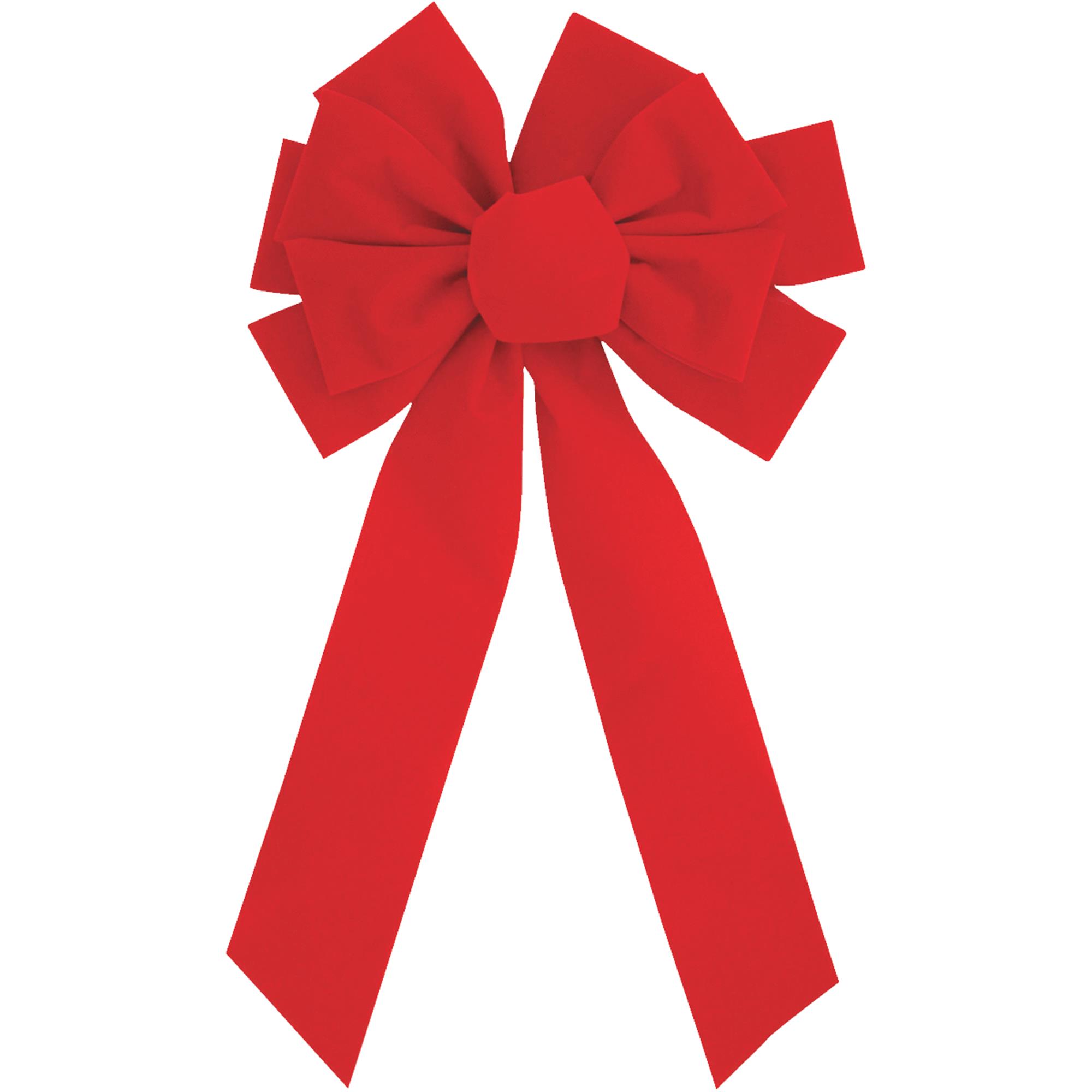 Holiday Trims 10Loop Red Flock Christmas Bow