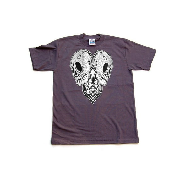 Day of the Dead Skeleton Head Cotton Shirt- Charcoal, Large