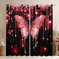 Manfei Romantic Butterfly Animal Black Out Curtains, Red Sequin Print Curtains Pack of 2 (42x63 Each), Couple Anniversary Bedroom Curtains, Living Room Curtains Decor