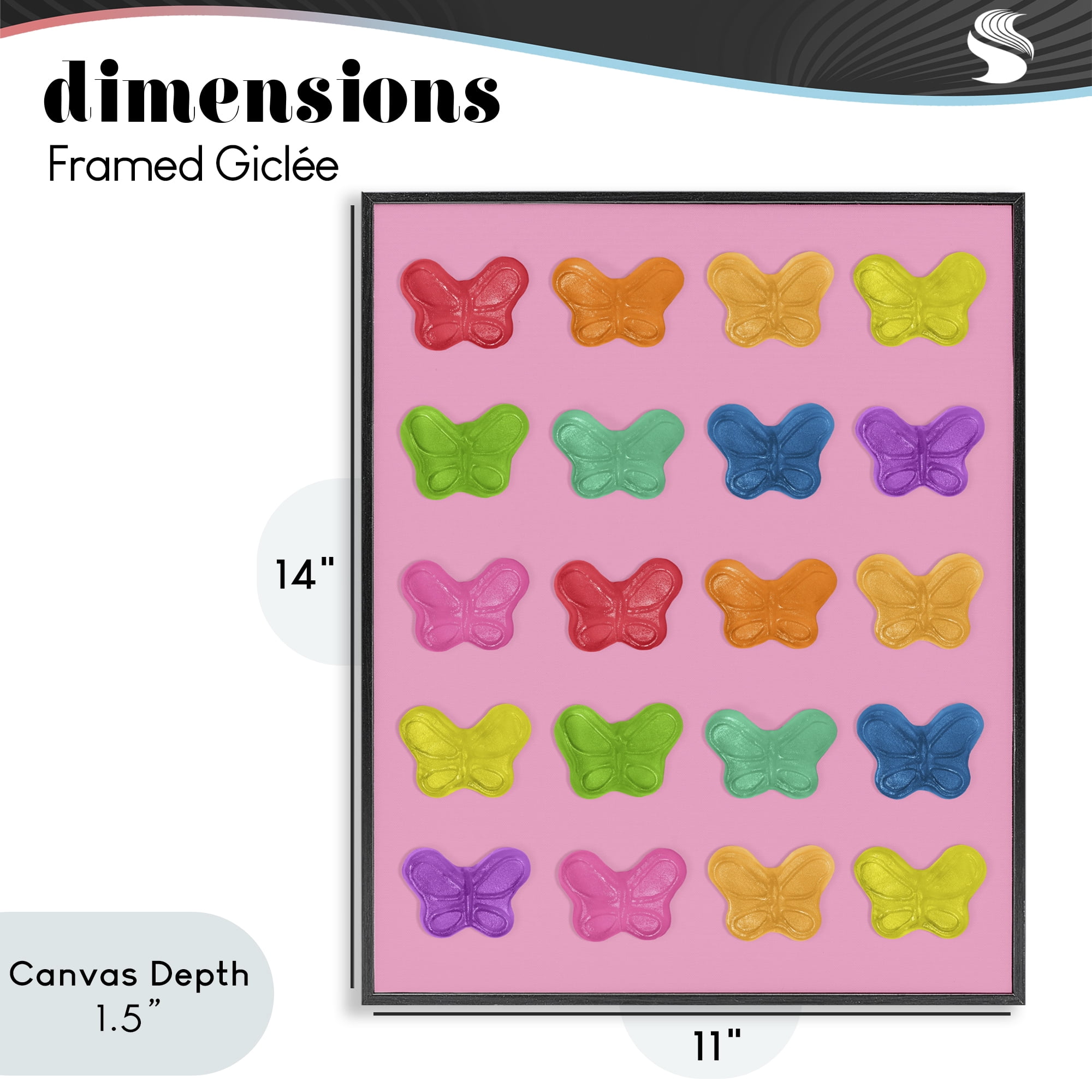 Stupell Industries Colorful Butterflies on Pink Black Framed Giclee Art, design by LISH Creative
