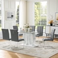 thumbnail image 5 of 5-Piece Dining Table Set, 63" Rectangular Tempered Glass Table with Double O-Shape Base & 4 PU Chairs, Stainless Steel Legs, for Kitchen, Office, 5 of 6