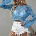 thumbnail image 4 of Women Hollow Out Tops Long Sleeve Crochet Knit Crop Tops Blouse See Through Fishnet Top E-Girls Teen Streetwear, 4 of 6