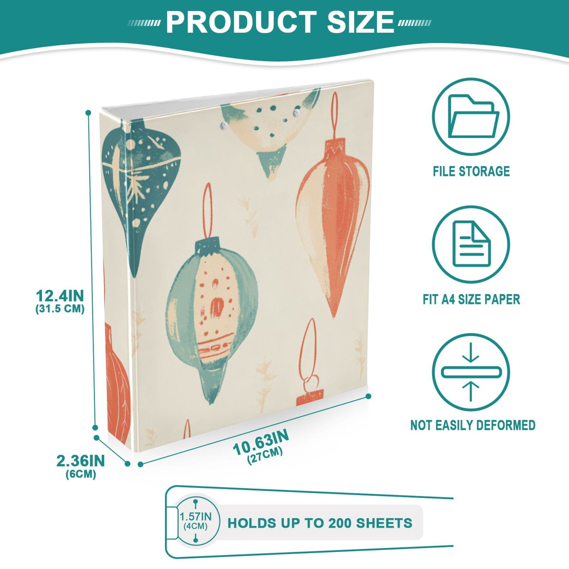 Ornamen Christmas 3 Ring Binders 1.5 inch Hardcover File Folders with Interior Pockets A4 Size Organizer for School Office Hospital