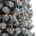 thumbnail image 2 of 7.5FT Artificial Snow Flocked Christmas Tree, Pre-Lit Hinged Pencil Tree with 350 LED Lights & 641 Snow Branch Tips and Metal Stand, Slim Xmas Tree for Holiday Decor, 2 of 9