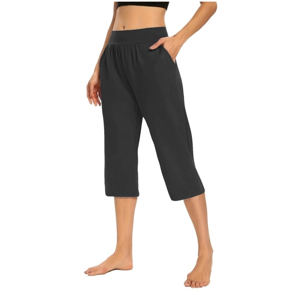 WQQZJJ Ladies Solid Color Capri Pants, Elastic Waist Pocket Wide Leg Pants Casual Stretch Fashion Pants Summer Women's Clothing