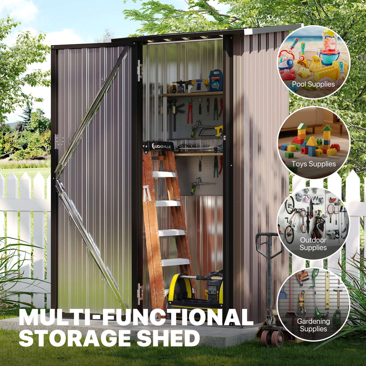Bapipro 3'x 3' Outdoor Storage Shed, Metal Tool Shed with Lockable Door for Backyard, Garden & Patio, Brown