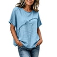 thumbnail image 2 of TGSLY Fringe Trim Linen Tops for Women Lightweight Soft Crew Neck Solid Color T-Shirt Relaxed Fit Dressy Casual Short Sleeve Blouses L, 2 of 9