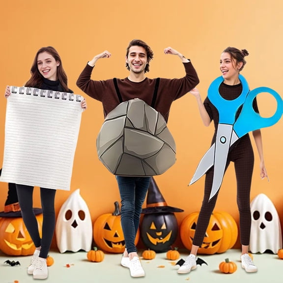 Rock Paper Scissors Costume, Family Halloween Costume For 3-4 People, Funny Trio Group Costume,Three Person Costume