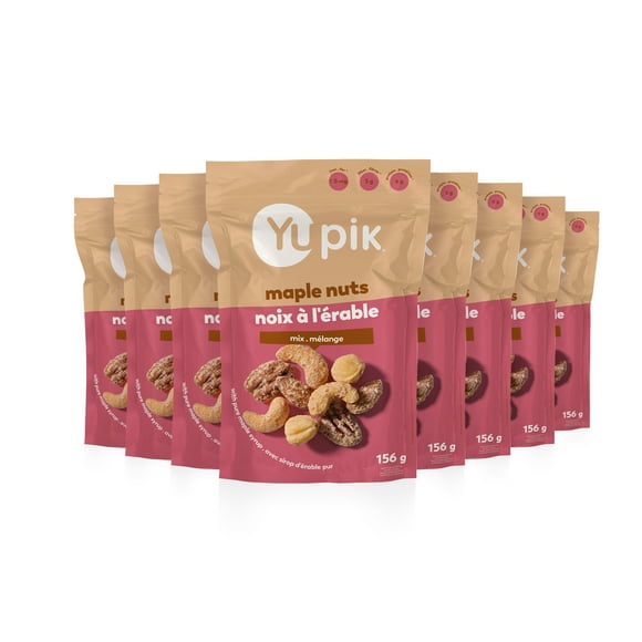 Yupik Mixed Maple Nuts, Gluten-Free Snack, Kosher, Non-GMO, Maple Glazed Nuts, With Pure Maple Syrup, Dry Roasted Almonds, Cashews, Pecans, Hazelnuts, Cozy Cinnamon Flavored Snack, 8 Count, 156 g