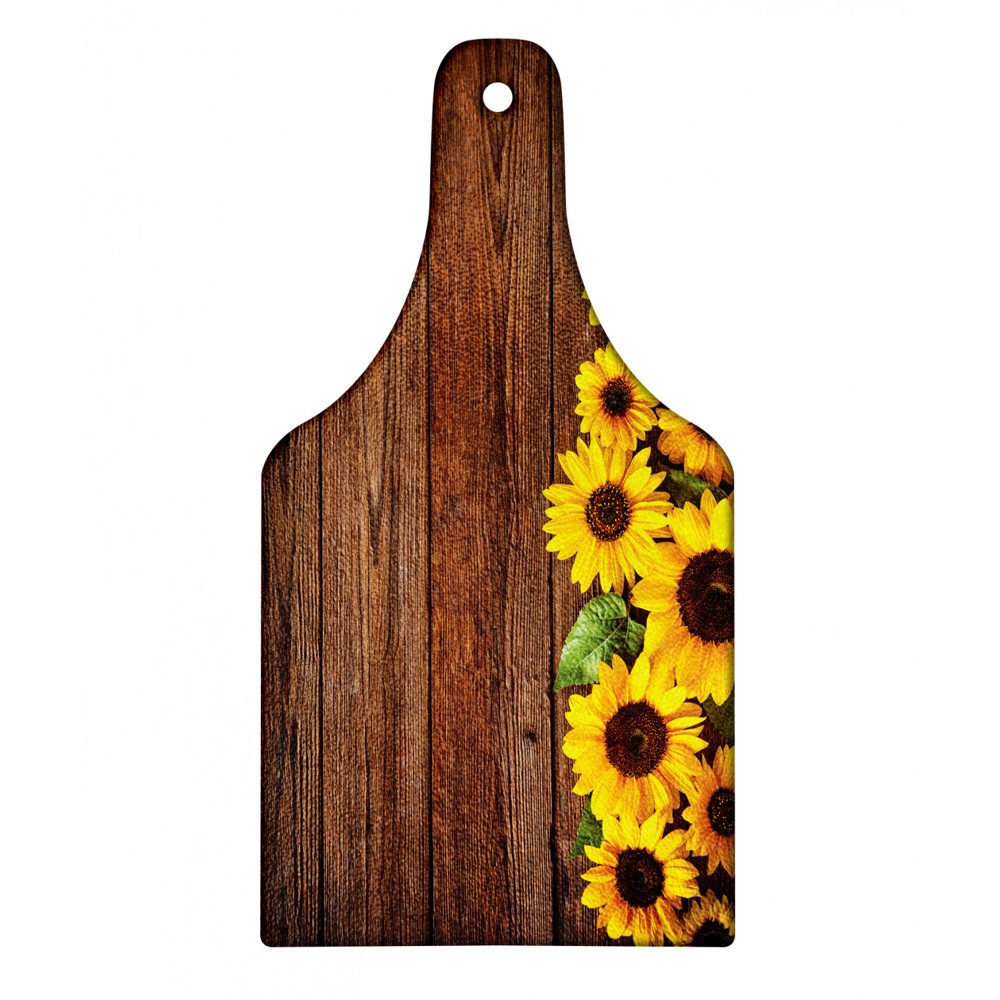 Rustic Wood Cutting Board, Autumn Sunflowers Pattern on Planks Farmland Style Composition