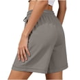 thumbnail image 5 of Shorts for Women Cotton Linen Bermuda Shorts with Pockets Elastic Waist Knee Length Casual Athletic Walking Shorts Gray L(L), 5 of 5