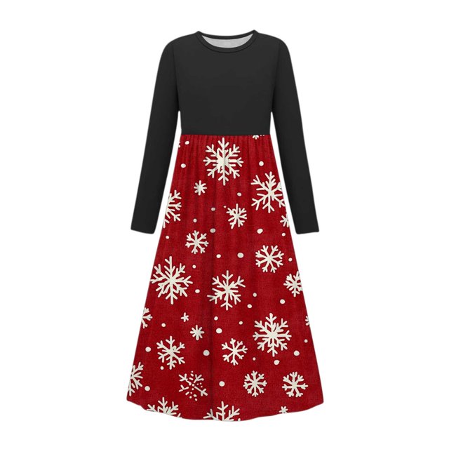 Birdeem Robe de Noël à Manches Longues : Jupe Décontractée à Col Rond pour Filles et Adultes avec Poches