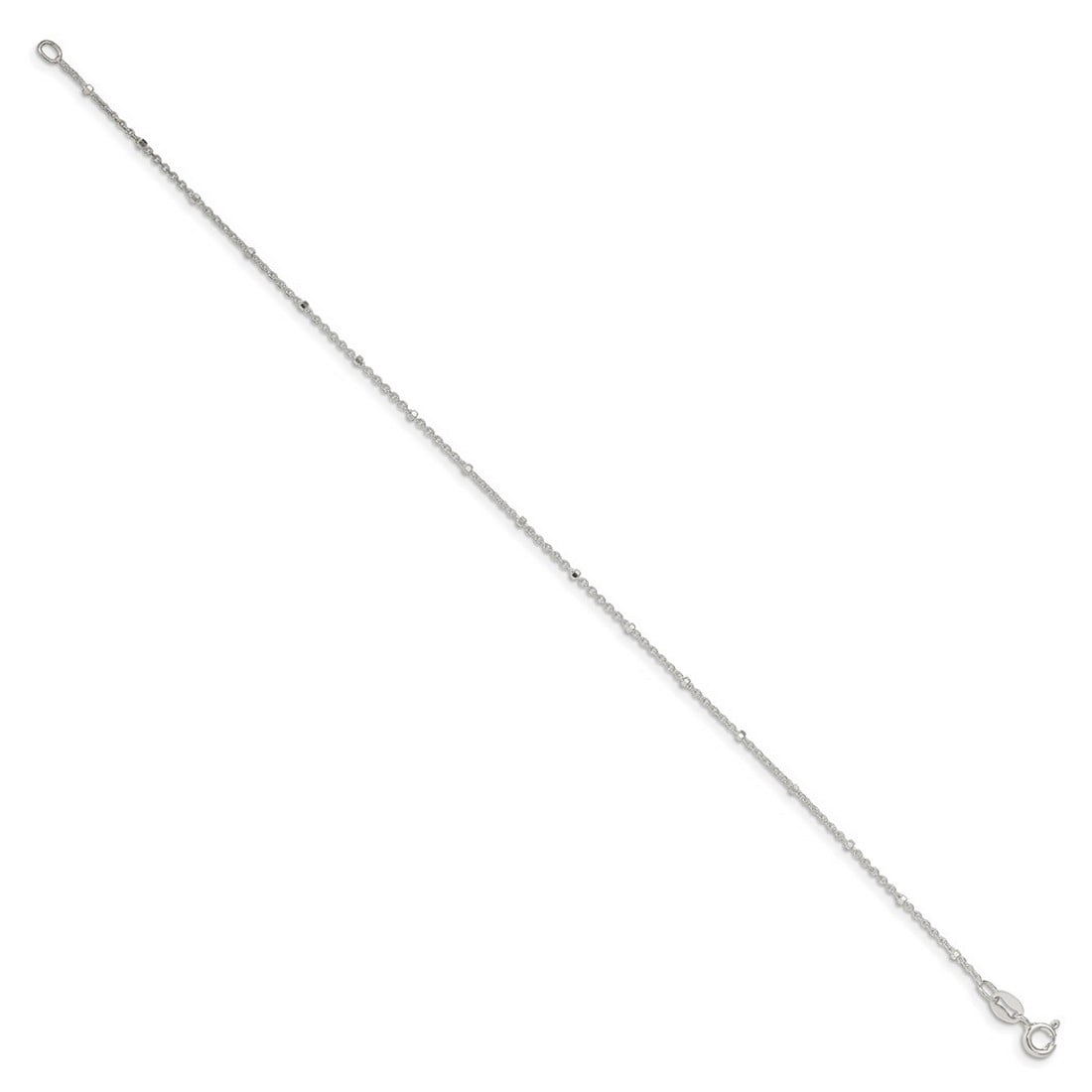 925 Sterling Silver Spring-Ring 1.25mm Rolo With Beads Anklet 10 Inch Anklet for Women - 1.0 Grams