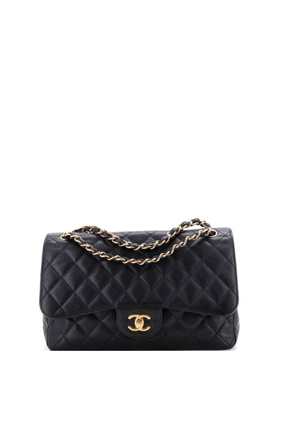 Pre-Owned Classic Double Flap Bag Quilted Caviar Jumbo By Rebag