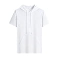 thumbnail image 4 of Mens Short Sleeve Drawstring Hoodie Cotton Moisture Wicking Hooded T-shirts Sweatshirts Lightweight Solid Tops with Kangaroo Pocket Size 2XL White, 4 of 5