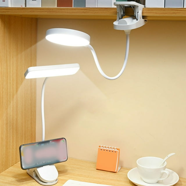 Blaxill Lampe de Bureau Rechargeable Lumière pour Livre / Lampe de Lecture à DEL à Pince avec Col de Cygne Flexible à 360° / Gradation Tactile en Continu / 3 Températures de Couleur / Alimentée par USB / Batterie 800 mAh / Blanc / 15x11x10 cm