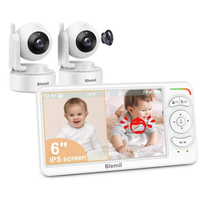 Monitor para bebés de 6 "con 2 cámaras y audio Actualización de batería de 30 horas Video en pantalla dividida Monitor para bebés Zoom panorámico, inclinable y remoto Gran angular de 178 ° 150 idiomas