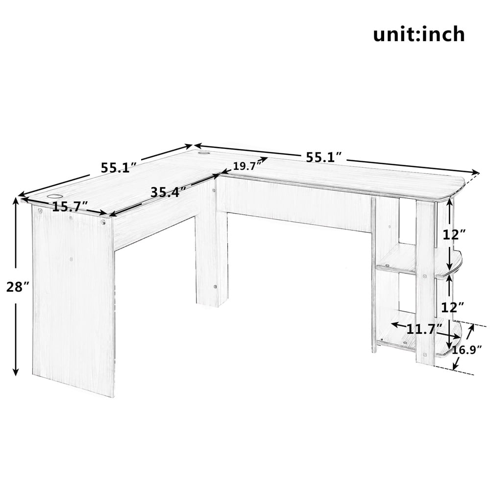 Kepooman 55.1" Modern L-Shapped PC Desk with Storage Shelf for Home Office, Black Kepooman 55.1" Modern L-Shapped PC Desk with Storage Shelf for Home Office, Black