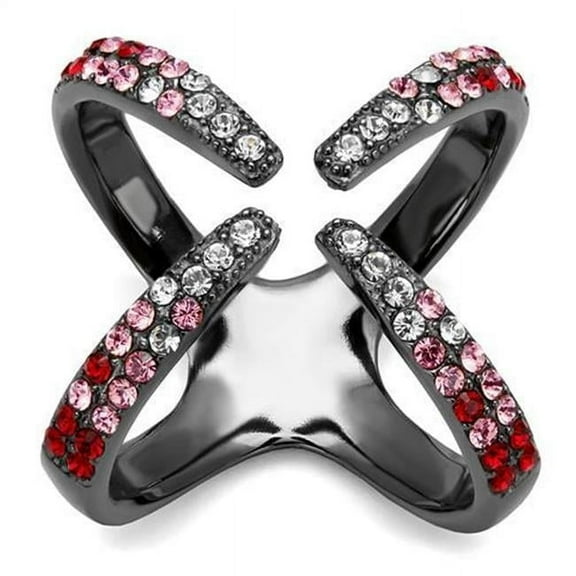 Alamode TK2696-5 Women IP Light Black Stainless Steel Ring with Top Grade Crystal in Multi Color - Size 5