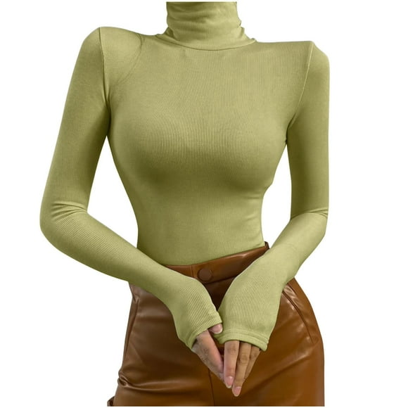 FAIWAD Women's Bodysuit Long Sleeve Turtleneck Slim Stretchy Casual Basic Ribbed Bodysuit Tops