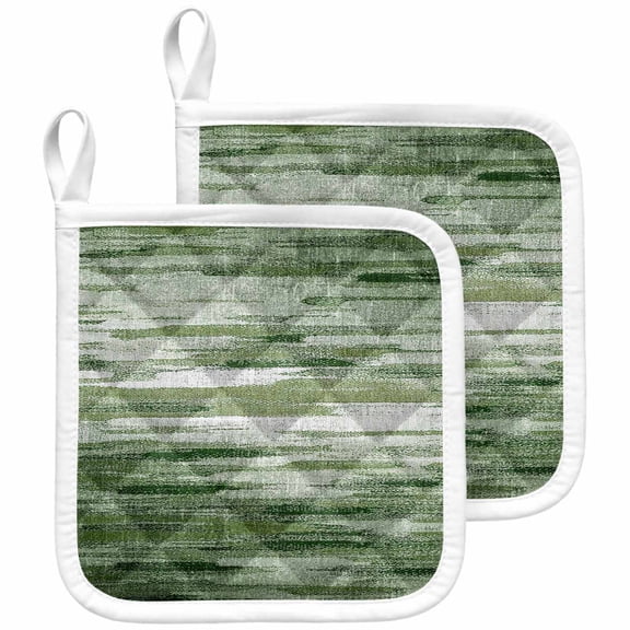 Vintage Green Pot Holders for Kitchen Heatproof Potholder, 2 Pack Modern Geometric Abstract Art Hot Pads Multipurpose Oven Pads Cloth Potholders Trivet for Cooking and Baking